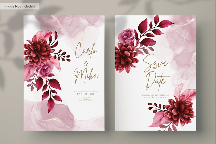 Free PSD elegant red maroon floral wedding invitation card template