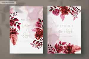 Free PSD elegant red maroon floral wedding invitation card template