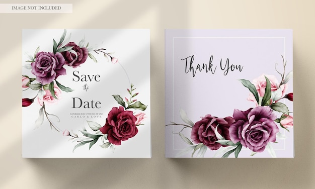 elegant red roses watercolor wedding invitation card set