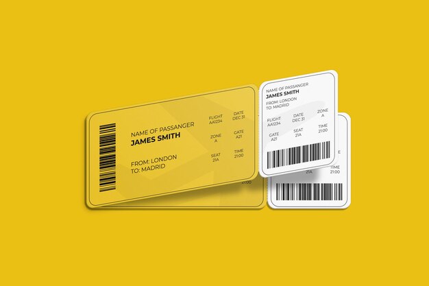 Download Premium Psd Elegant Rounded Corner Boarding Pass Or Airplane Ticket Mockup