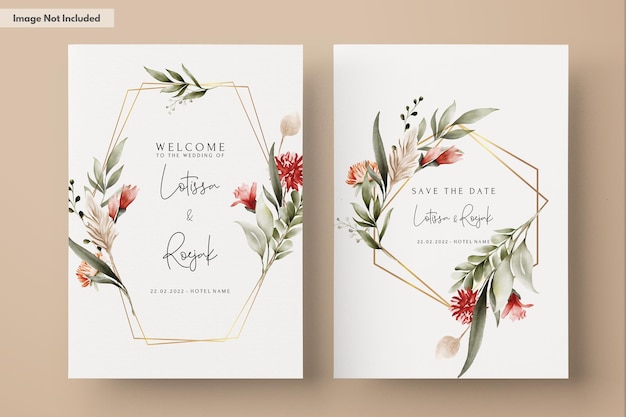 Free PSD elegant vintage bohemian floral invitation card template