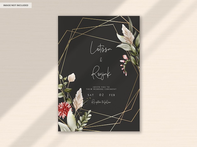 Free PSD elegant vintage bohemian floral invitation card template