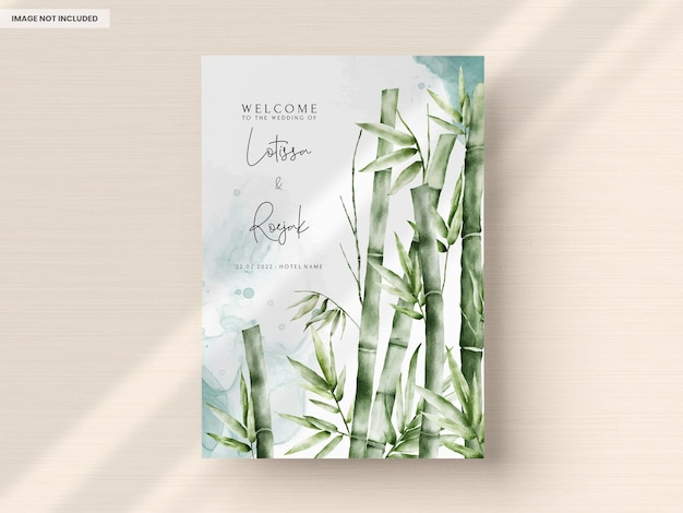 Free PSD elegant watercolor green bamboo wedding invitation card