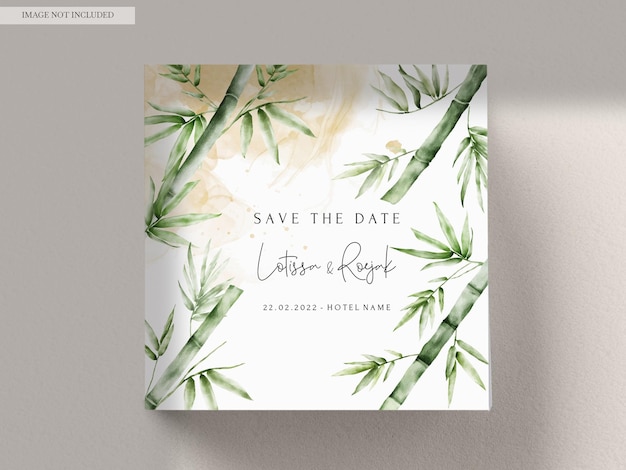 Free PSD elegant watercolor green bamboo wedding invitation card