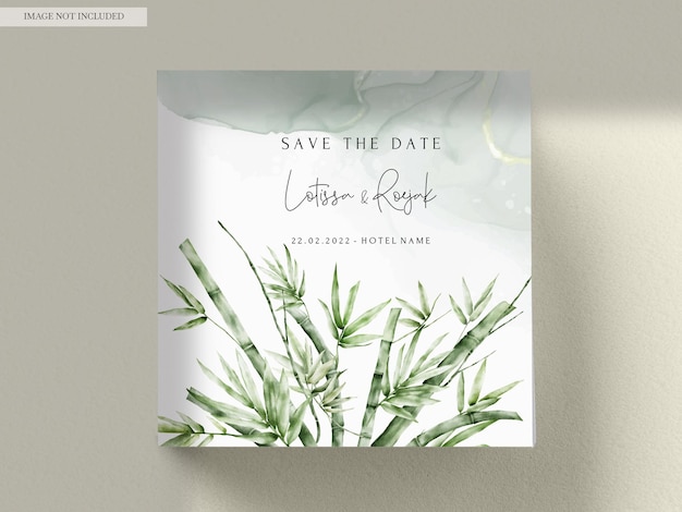 Free PSD elegant watercolor green bamboo wedding invitation card