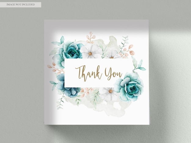 Free PSD elegant watercolor invitation card with tosca flower and leaves