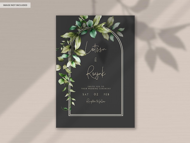 Free PSD elegant watercolor leaves invitation card set