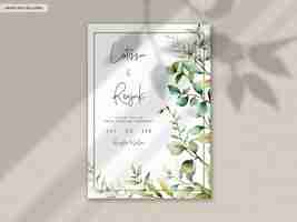 Free PSD elegant watercolor leaves invitation card set