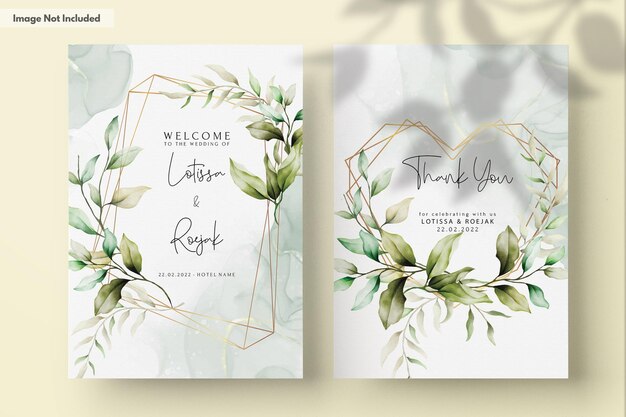 elegant watercolor leaves invitation card set