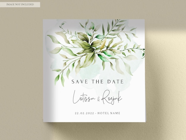 Free PSD elegant watercolor leaves invitation card set