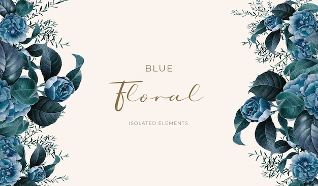Free PSD elegant wedding invitation card with blue flowers