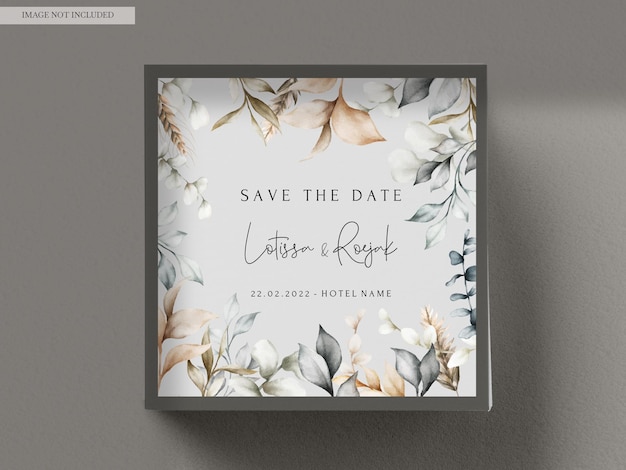 Free PSD elegant wedding invitation card with bohemian leaves watercolor