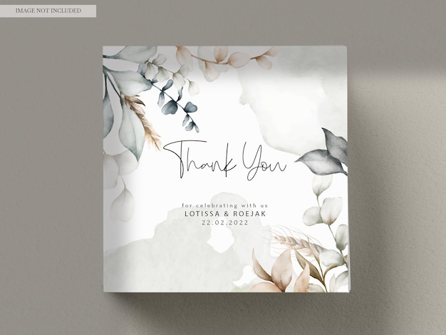Free PSD elegant wedding invitation card with bohemian leaves watercolor