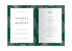 무료 PSD 자연 컨셉과 우아한 결혼식 초대 카드