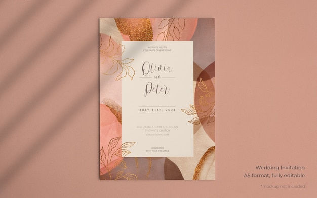 Elegant wedding invitation template with abstract paint shapes