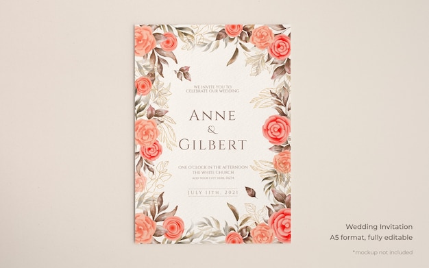 Elegant wedding invitation template with floral decoration