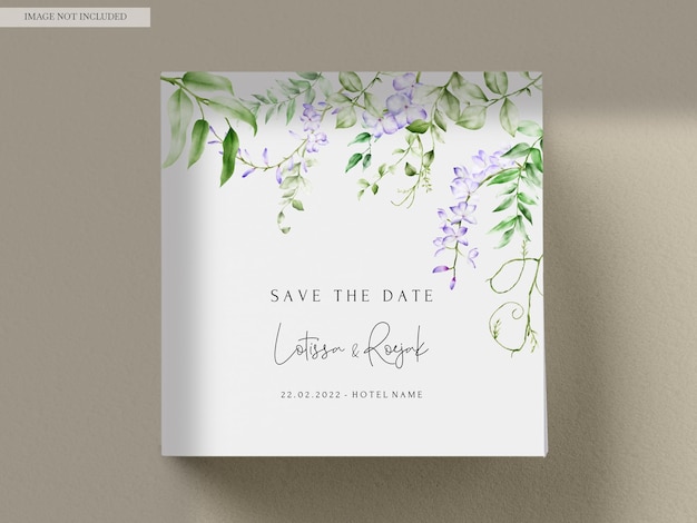 Free PSD elegant wedding invitation template with purple flower