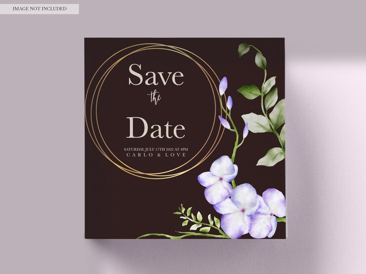 Free PSD elegant wedding invitation template with purple flower