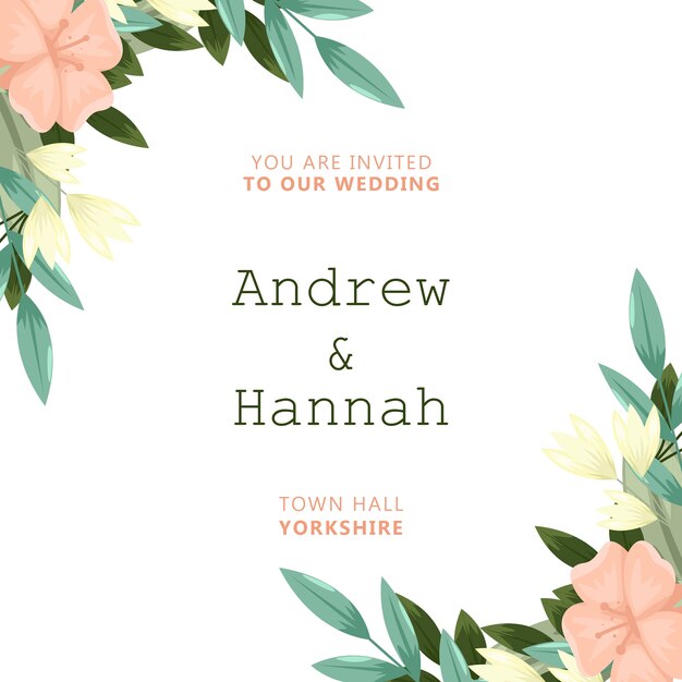 Elegant wedding invitation with pink flowers