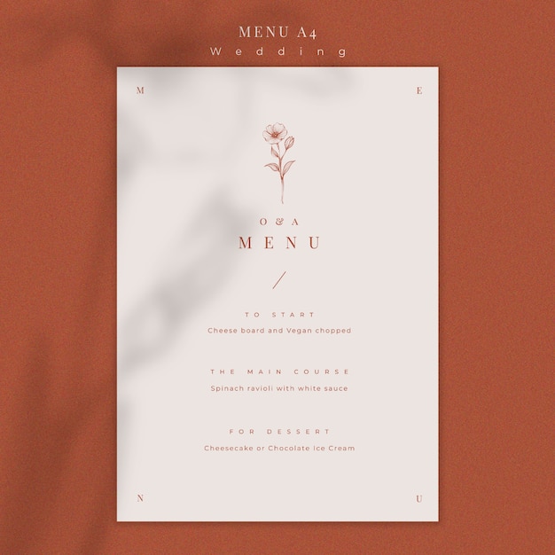 Modello di menu matrimonio elegante