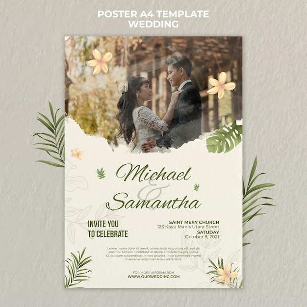 PSD gratuito modello di poster di matrimonio elegante