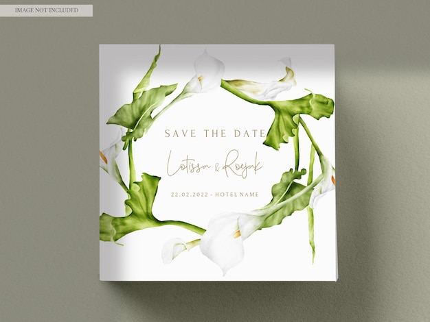 White Lily Flower Watercolor Wedding Invitation Card Template