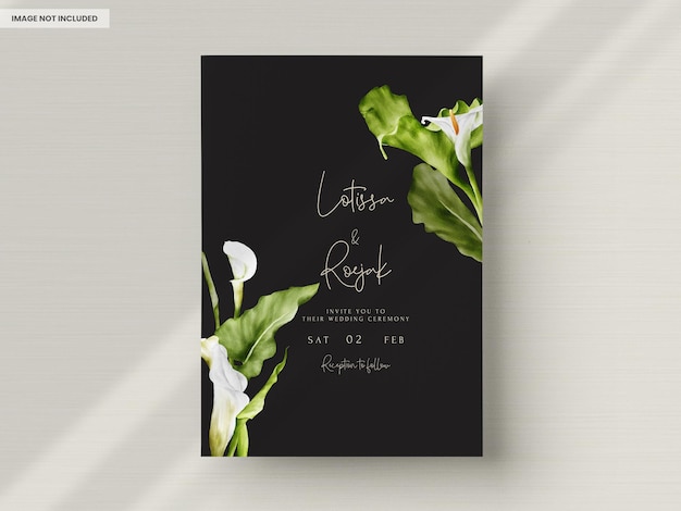 Elegant white lily flower watercolor wedding invitation card template