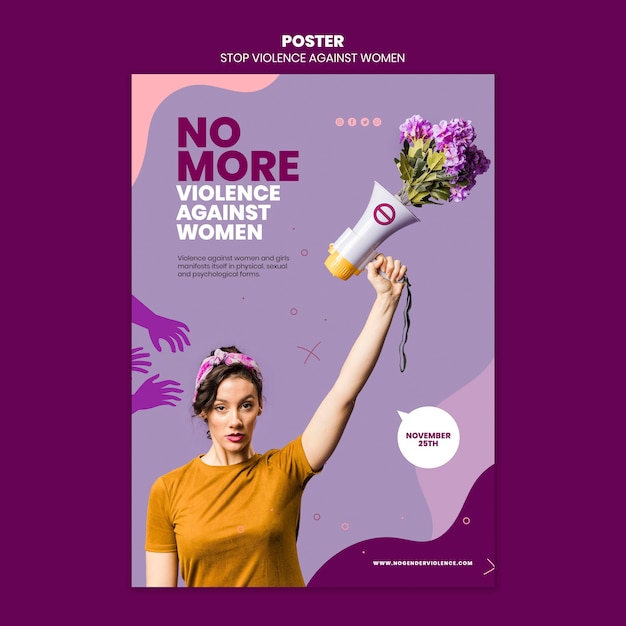 Бесплатный PSD Шаблон плаката по искоренению насилия в отношении женщин
