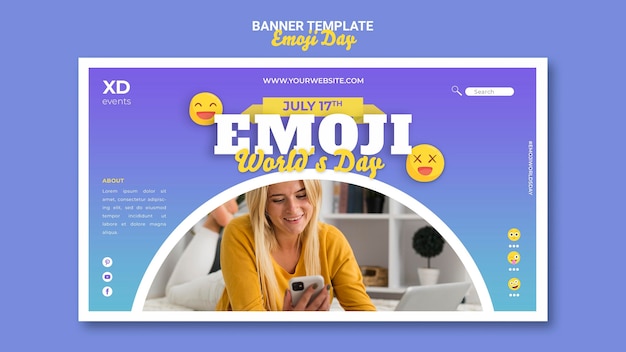 Free PSD emoji day horizontal banner template