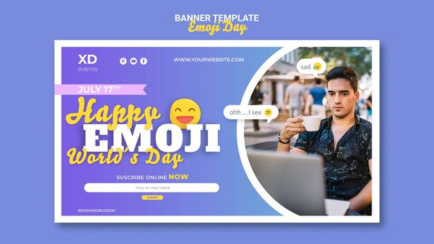 Emoji day horizontal banner template