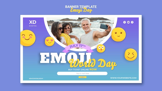 PSD gratuito modello di banner orizzontale emoji day