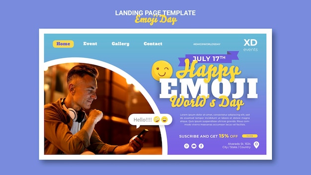 PSD gratuito modello di pagina di destinazione del giorno emoji