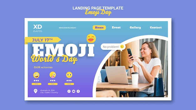 Free PSD emoji day landing page template