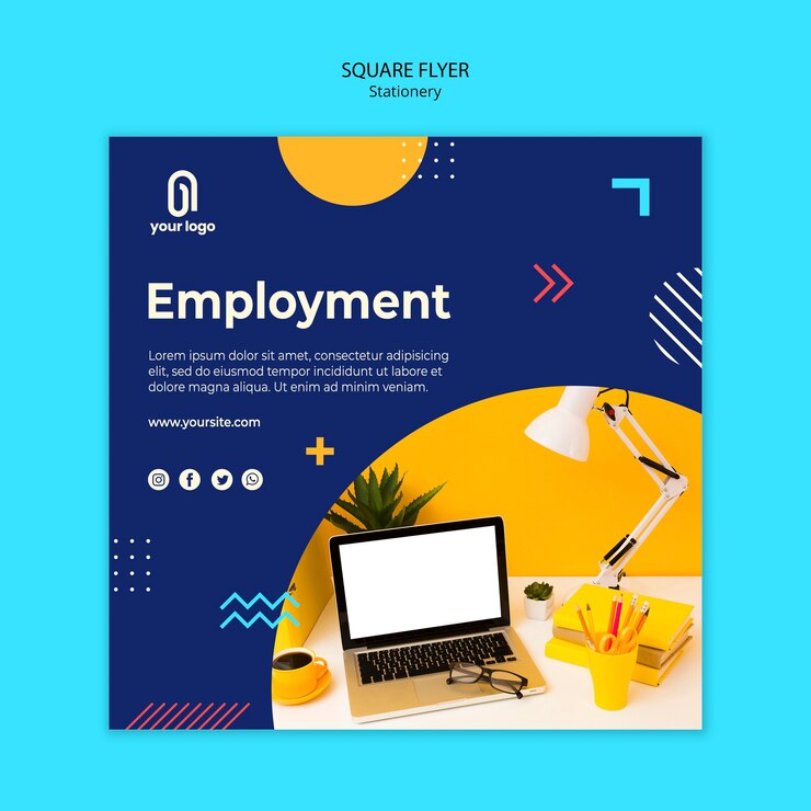 मुफ़्त PSD employment and memphis design square flyer