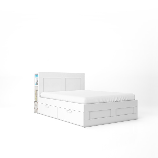 흰색 매트리스 모형 빈 침대
