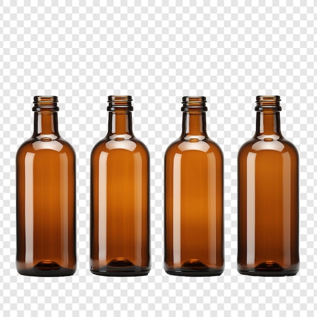 Empty brown glass medical bottles isolated on transparent background