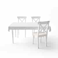 Free PSD empty dining table mockup with white cloth and modern chairs