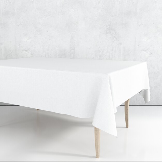 Empty dining table mockup with a white cloth