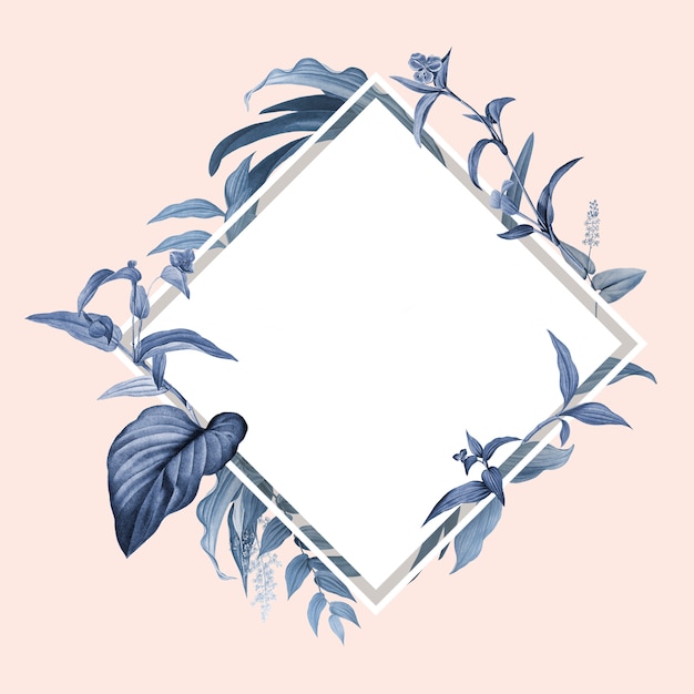 Free PSD empty frame with blue leaves design