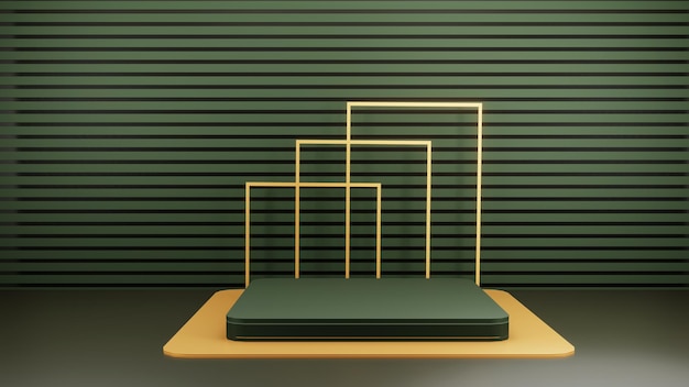 Empty green and gold cubes podium for cosmetic product display presentation Minimal scene 3d rendering