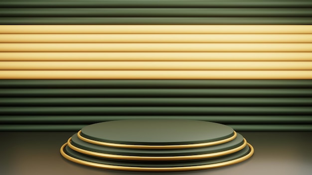 화장품 디스플레이 프리젠테이션을 위한 빈 녹색 및 금 큐브 연단 최소 장면 3d 렌더링