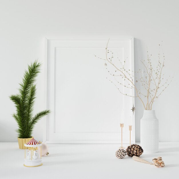 Empty photo frame and decorative branches