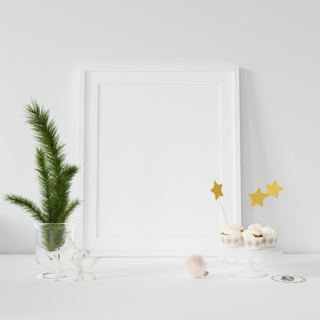 Empty photo frame and decorative branches