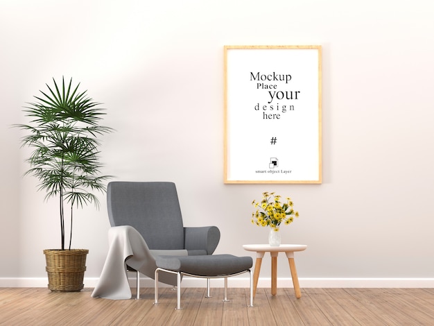 Premium PSD | Mockup of photo frame for mockup in living room