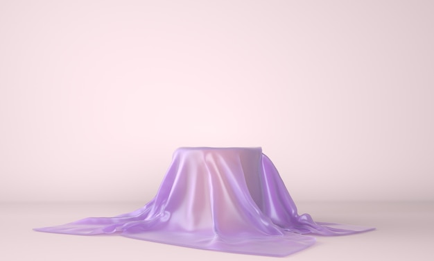 Empty podium covered with lilac cloth in 3d illustration