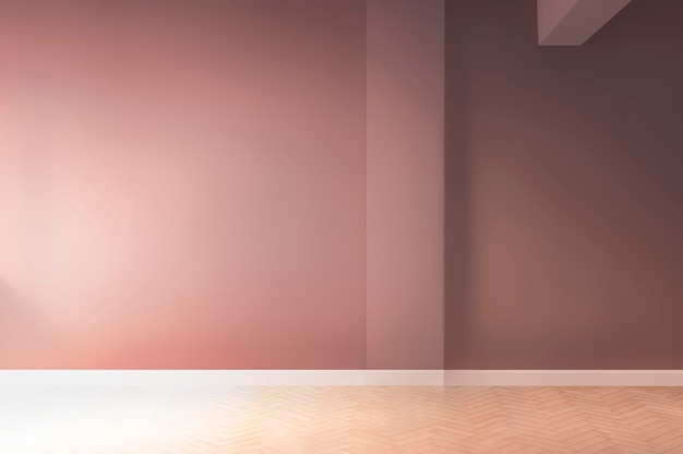 Empty room scene with blank walls and parquet flooring