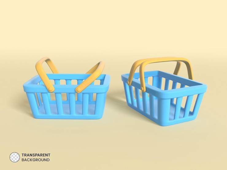 免費 PSD 空的购物篮图标孤立的3d染插图