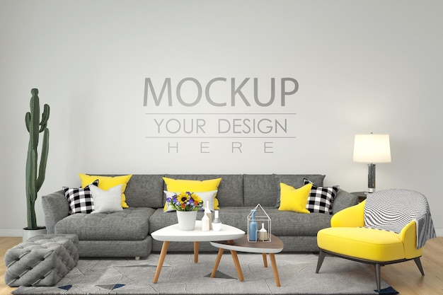 Empty Wall Interior Furniture 3d  Psd Mockup