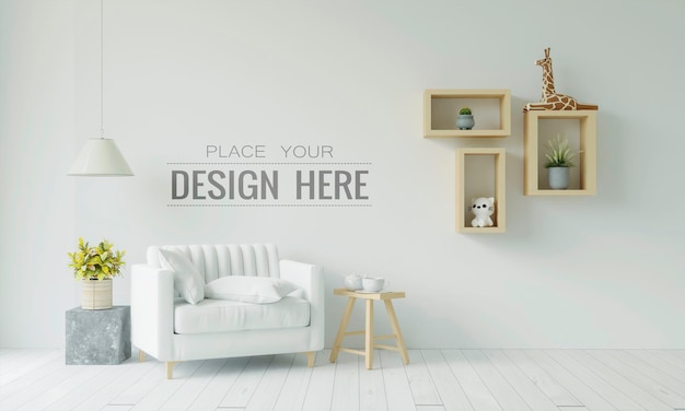 Empty Wall Interior Furniture 3d  Psd Mockup