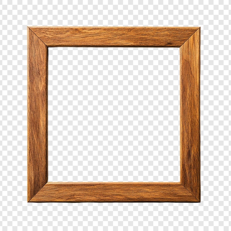 Free PSD empty wooden frame rustic brown square picture frame isolated on transparent background